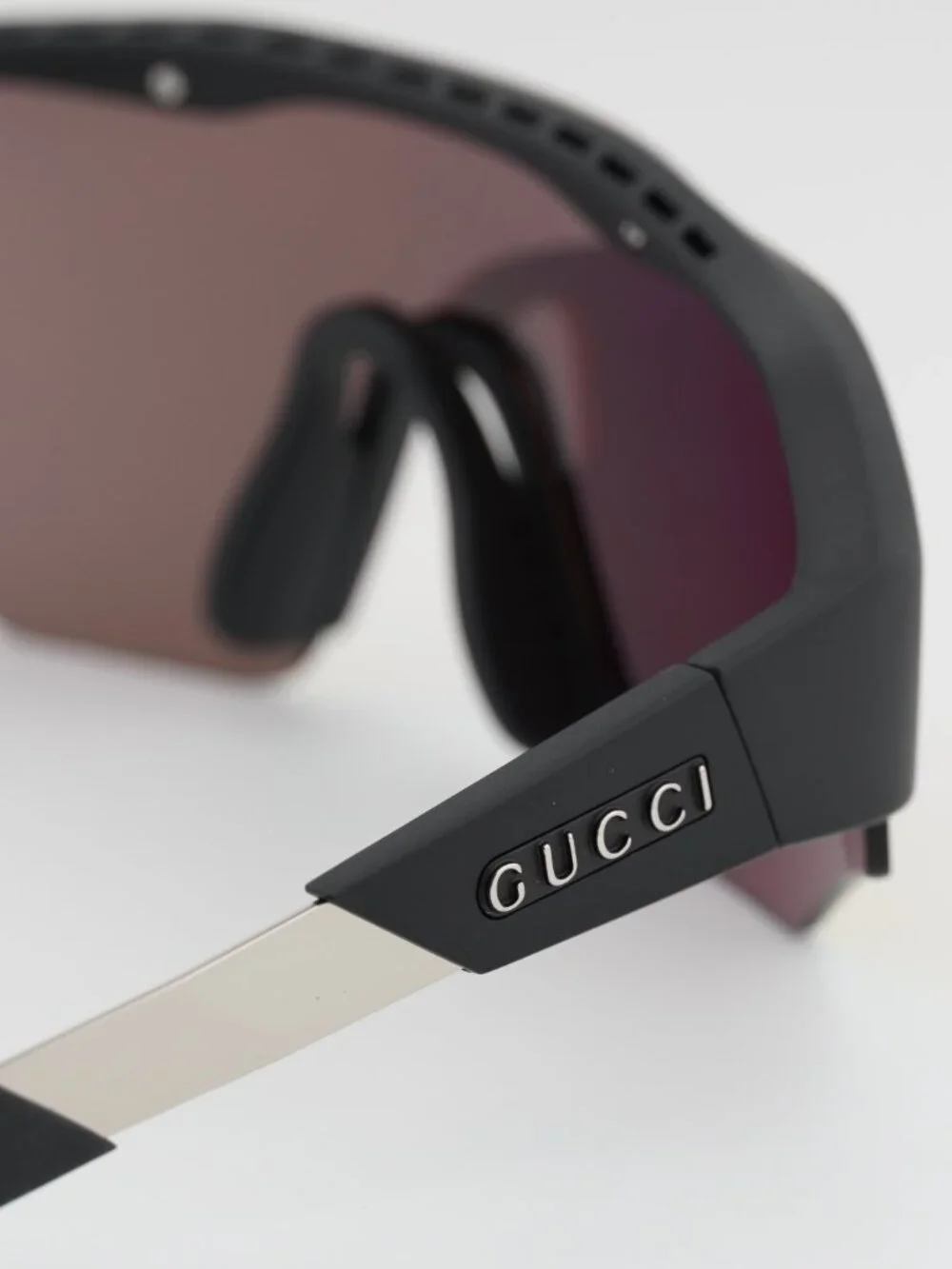 Gucci GG2017S 004 Sunglasses Black Shield Frame, Orange Mirror Lenses